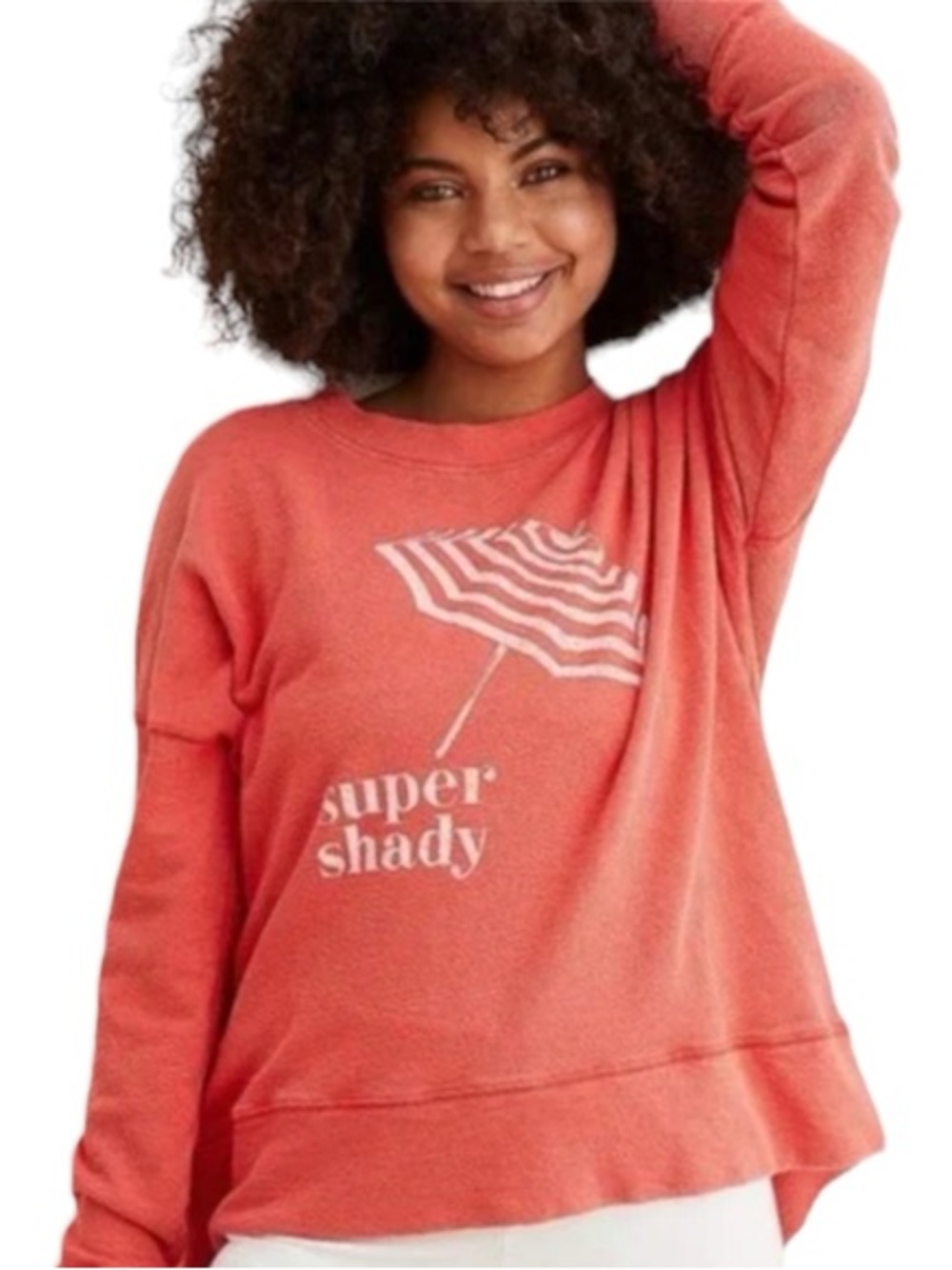 Aerie Size Large Super Shady Coral Graphic Pullover Sweater